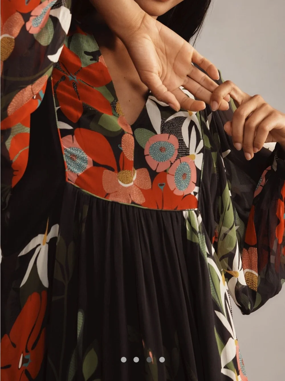 Farm Rio Floral V-Neck Long Sleeve Midi Dress - Picture 2 of 5
